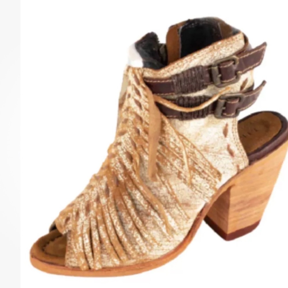 Liberty Black Leather Handmade Open Toe Crackle Barbara Booties New - Picture 2 of 3